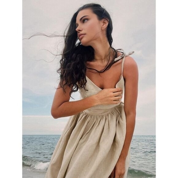 Commense Cotton & Linen Backless Long Dress Apricot size S - Picture 5 of 5